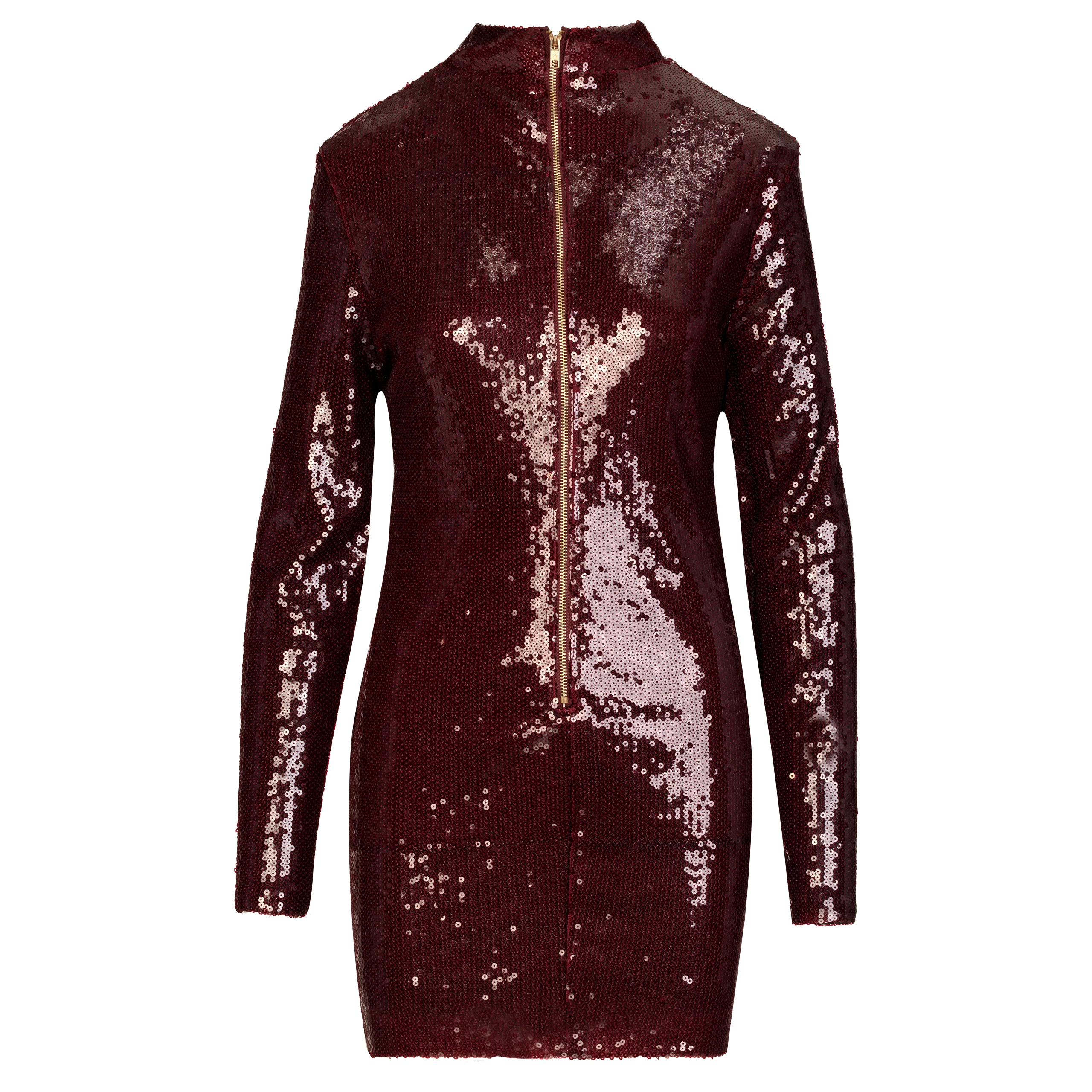 Bordowa cekinowa sukienka mini tył